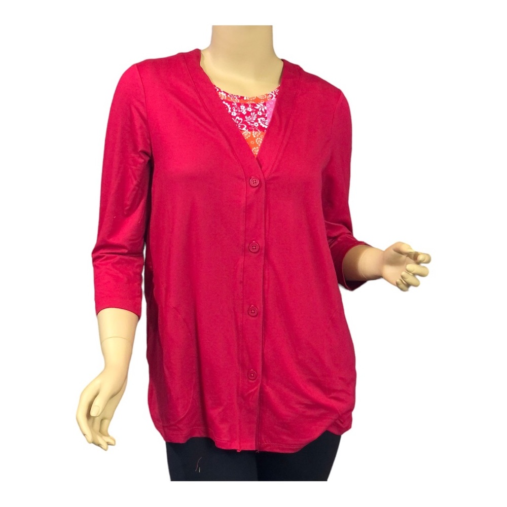 Comfort Code by Cuddl Duds Cardigan & Matching Tank Set in Red & Mixed Flowers ~